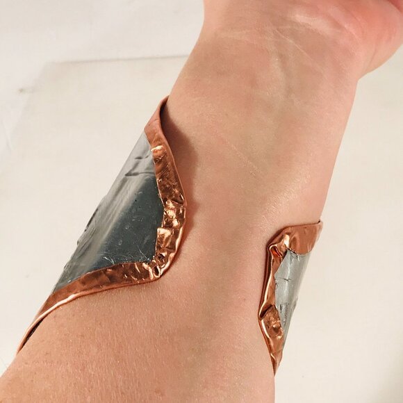 Wintery Snowflake Wide Cuff Bracelet Copper Silver Handmade Holiday Gift Boho - Picture 5 of 7